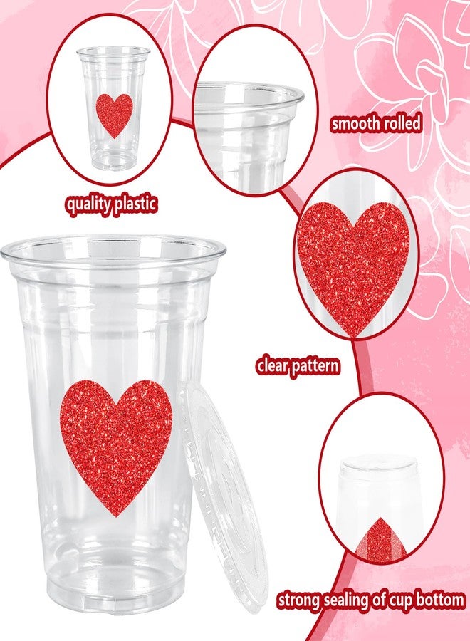 JarThenaAMCS مجموعة جارثينا إيه إم سي إس، ٥٠ قطعة من أكواب بلاستيكية للاستخدام مرة واحدة لعيد الحب، مع أغطية وماصات، سعة ١٢ أونصة، أكواب حفلات مزينة بقلوب حمراء لامعة، أكواب للمشروبات الباردة، لوازم حفلات الزفاف وأعياد الميلاد - Image 3